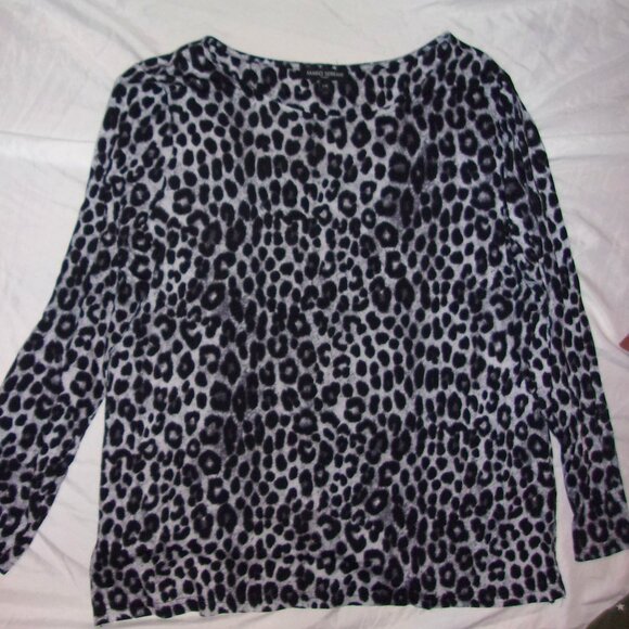 size large black shirt womens blouse casual dress sleeve  leopard - Picture 2 of 4